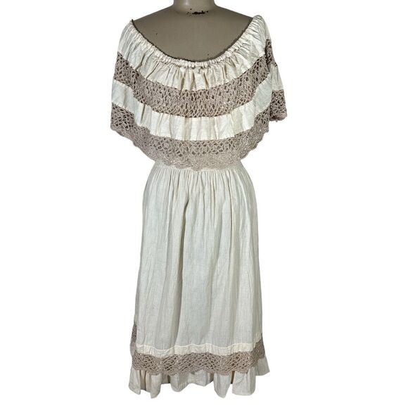 Vintage Monica Richards Boho Mexican Off Shoulder Linen Dress Cottage Ethnic - Picture 3 of 10